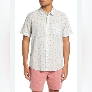 Marine Layer Shirt Mens Med  Blue Palm Tree Print Short Sleeve Button Up Cotton
